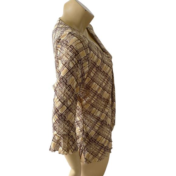 JH COLLECTIBLES Petites Womens Size PXL Plaid 100% Nylon 3/4 Sleeve Shirt Top - Picture 2 of 7